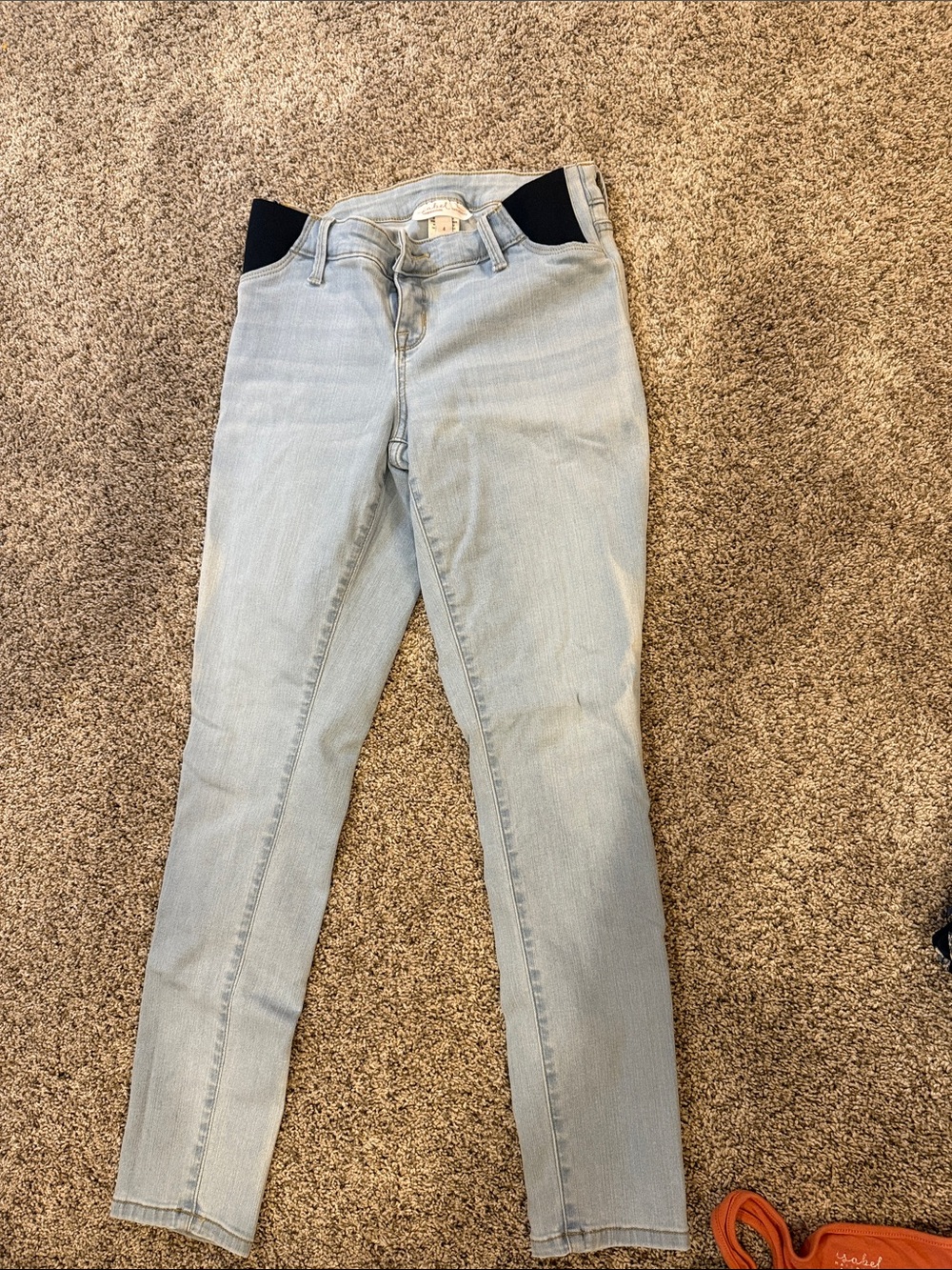 Light Blue Women's maternity jeans with Stretch Waist Panels